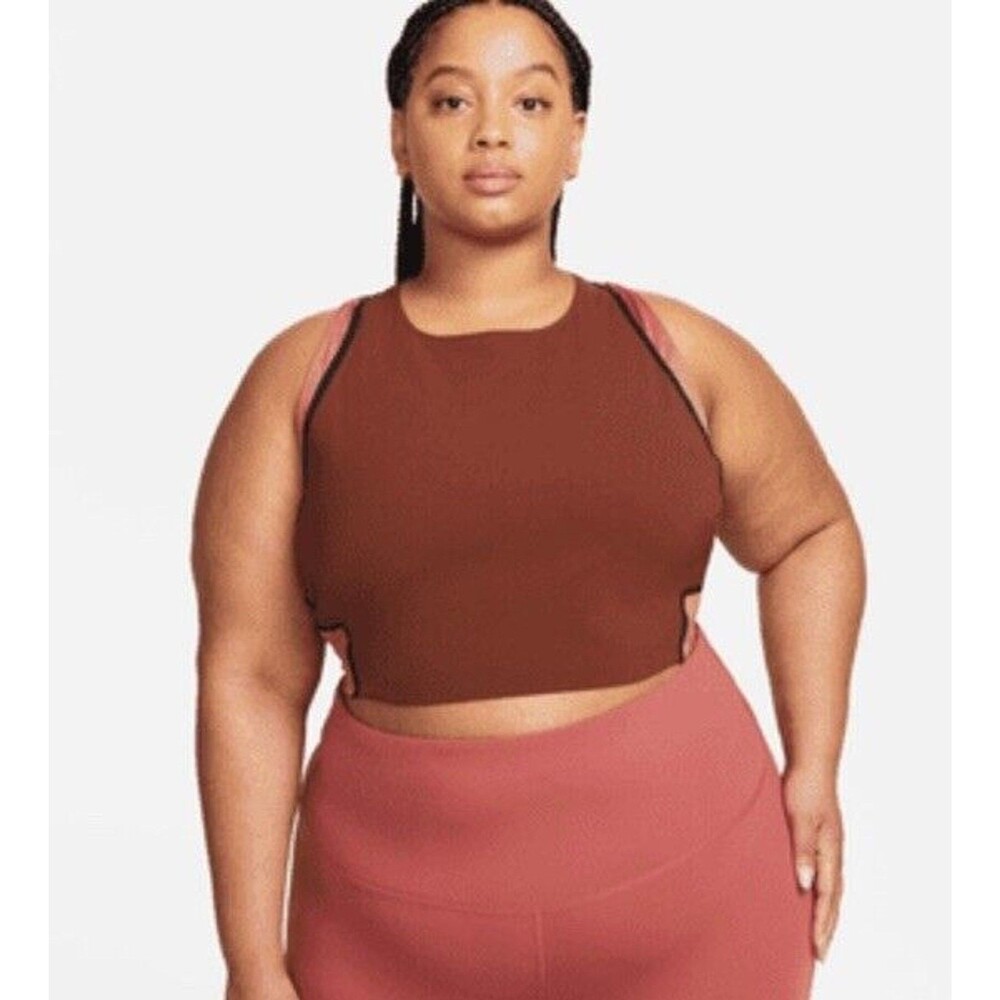 Nike Dri-FIT Luxe Crop Tank Top Brown Iron Yoga Training 2X NWT